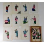 Twelve antique Chinese rice paper paintings with c