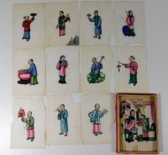 Twelve antique Chinese rice paper paintings with c