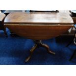 An oak pedestal table with drop leaves 33.25in W x