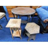 An Edwardian mahogany occasional table, an oak pla