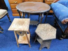 An Edwardian mahogany occasional table, an oak pla