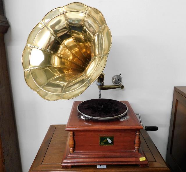 A working reproduction HMV gramophone