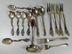 A quantity of silver & white metal cutlery 103g