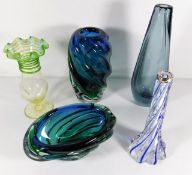 An antique silver topped posy vase, a Swedish Kosta vase & other art glass