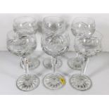 Six cut glass hock glasses