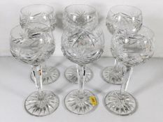 Six cut glass hock glasses