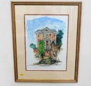 A 1997 framed watercolour by Anthea Lay depicting