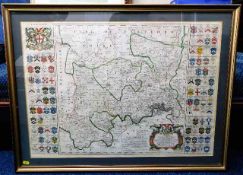 A framed map of Middlesex by cartographer E. Bowen
