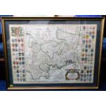 A framed map of Middlesex by cartographer E. Bowen