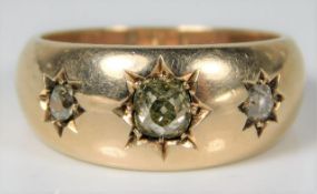 An antique 15ct gold gypsy style ring set with approx. 0.8ct of old cut diamond 9g size R/S