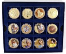 Twelve gold plated proof crowns with box of mostly