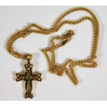 A 14ct gold chain with Celtic style cross pendant
