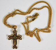 A 14ct gold chain with Celtic style cross pendant