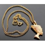 A 9ct gold chain with 9ct gold Egyptian style bust