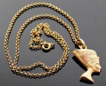 A 9ct gold chain with 9ct gold Egyptian style bust