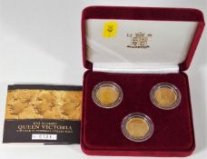 A Royal Mint boxed set of three Victorian full gol