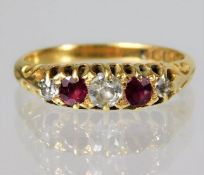 An antique 18ct gold ring set with ruby & approx.