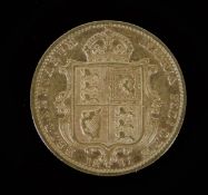 A Victorian half gold sovereign coin 1891