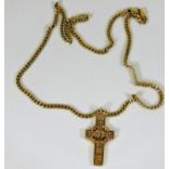 A 14ct gold necklace & Celtic style cross 19.5in l