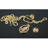 A 14ct gold oriental pendant, a 14ct gold chain a/