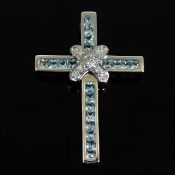 A 9ct white gold aquamarine & diamond cross pendan