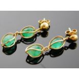 A pair of 18ct gold earrings set with emerald 3.6g