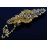 An antique 15ct gold memorial brooch set with diam