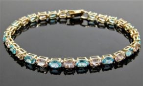 9ct gold bracelet set with topaz & kunzite 9.1g