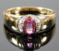 A 9ct gold ring set with pink sapphire & diamonds 3.1g size N