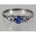 An antique 18ct white gold ring set with sapphire