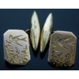 A 9ct gold pair of cufflinks with chased swallow d