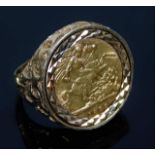 A 9ct gold Victorian half gold sovereign ring 1899