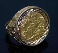 A 9ct gold Victorian half gold sovereign ring 1899