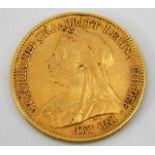 An 1898 Victorian half gold sovereign