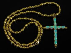 A14ct gold opal cross with 14ct gold necklace 27g