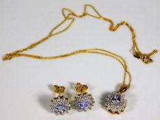 A 9ct gold tanzanite & diamond earring & pendant s