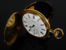 A 14ct gold full hunter pocket watch by J. Rausche