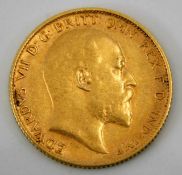 A 1907 Edwardian half gold sovereign