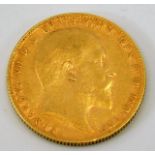 A 1906 Edwardian full gold sovereign