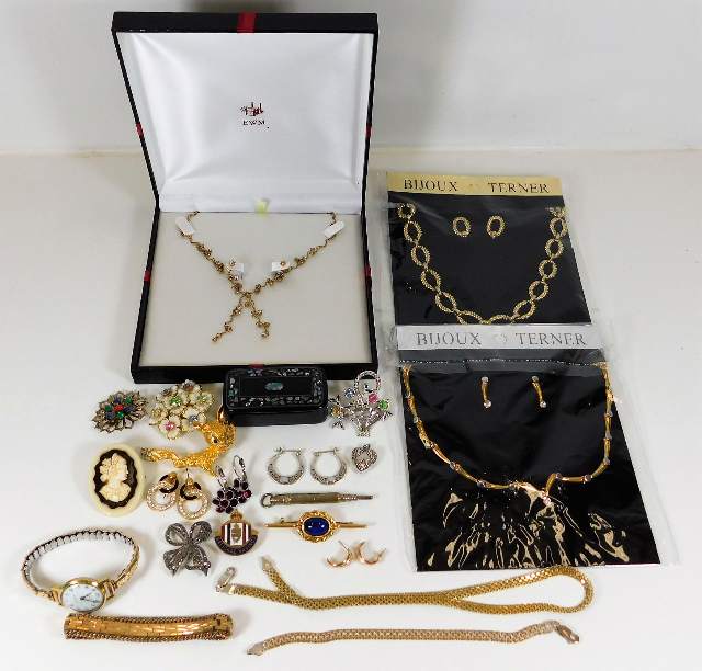 A quantity of costume jewellery including a silver