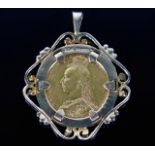 A 9ct gold mounted Victorian 1890 full gold sovere