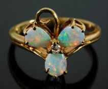 A 9ct gold diamond & opal ring size J/K 2.6g