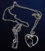 A 9ct gold necklace & heart shaped pendant set wit