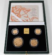 A UK 2000 gold proof coin collection £5, £2, full gold sovereign & half gold sovereign 67.78 grams