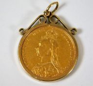 A 9ct gold mounted 1888 Victorian full gold sovere