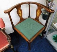 An Edwardian inlaid corner chair, 30in tall to bac