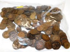 An A4 bag of copper coinage