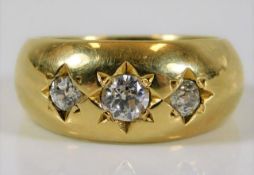 An 18ct gold Victorian gypsy ring set with approx. 1ct old cut diamonds of good clarity & colour, la