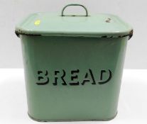 A vinatge enamelled bread bin