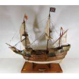 A wooden model of The Golden Hind ship 26in long x